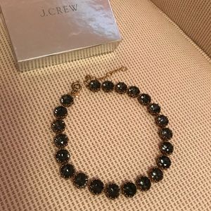 J crew neckless with gold and greenish blue rhinestones